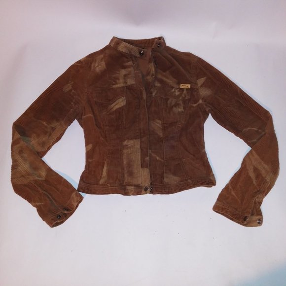 Fubu Jacket Women Small Corduroy Y2K Brown Tan Zip Up Pit to‎ Pit 17" Length 18" - Picture 2 of 12